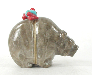 Authentic Native American Petosky Stone Bear Fetish carving by Zuni Farlan and Paulette Quam