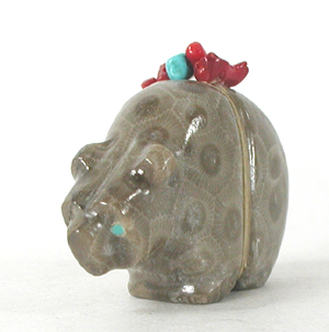 Authentic Native American Petosky Stone Bear Fetish carving by Zuni Farlan and Paulette Quam