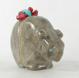 Authentic Native American Petosky Stone Bear Fetish carving by Zuni Farlan and Paulette Quam