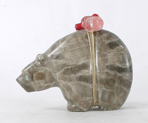 Authentic Native American Petosky Stone Bear Fetish carving by Zuni Farlan and Paulette Quam