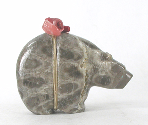 Authentic Native American Petosky Stone Bear Fetish carving by Zuni Farlan and Paulette Quam