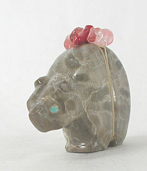 Authentic Native American Petosky Stone Bear Fetish carving by Zuni Farlan and Paulette Quam