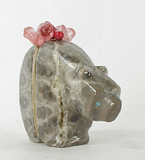 Authentic Native American Petosky Stone Bear Fetish carving by Zuni Farlan and Paulette Quam