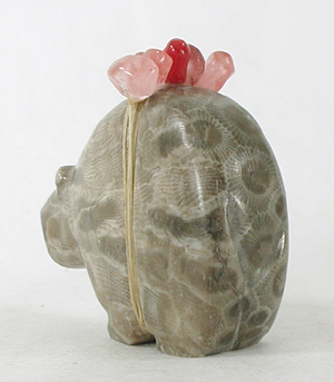 Authentic Native American Petosky Stone Bear Fetish carving by Zuni Farlan and Paulette Quam