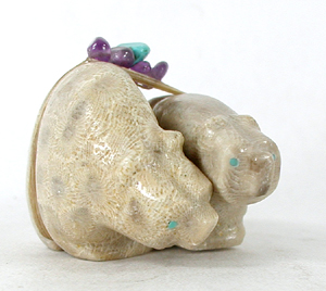 Authentic Native American Petosky Stone Bear Fetish carving by Zuni Farlan and Paulette Quam