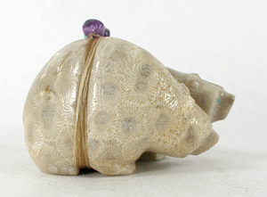 Authentic Native American Petosky Stone Bear Fetish carving by Zuni Farlan and Paulette Quam