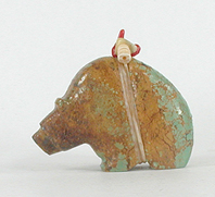 Authentic Native American turquoise Bear Fetish carving by Zuni Farlan and Paulette Quam