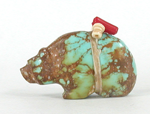 Authentic Native American Turquoise Bear Fetish carving by Zuni Farlan and Paulette Quam