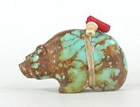 Authentic Native American turquoise Bear Fetish carving by Zuni Farlan and Paulette Quam