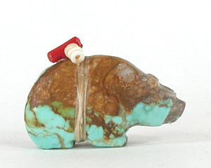 Authentic Native American Turquoise Bear Fetish carving by Zuni Farlan and Paulette Quam