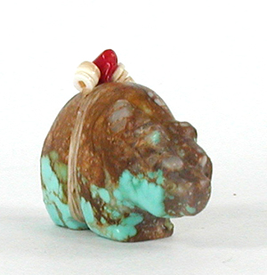 Authentic Native American Turquoise Bear Fetish carving by Zuni Farlan and Paulette Quam