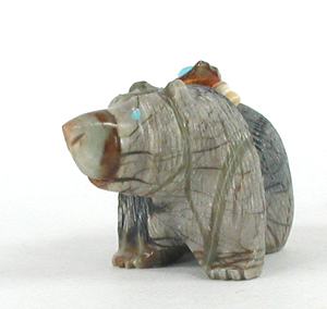 Authentic Native American Picasso marble bear Fetish carving by Zuni Farlan and Paulette Quam