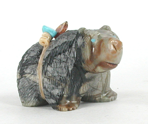 Authentic Native American Picasso marble bear Fetish carving by Zuni Farlan and Paulette Quam