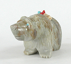 Authentic Native American Picasso marble bear Fetish carving by Zuni Farlan and Paulette Quam