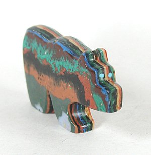 Authentic Native American Bear Fetish of Rainbow Calsilica by Zuni Bernard Laiwakete
