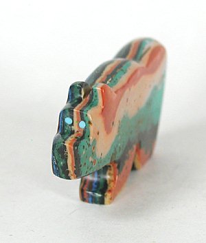 Authentic Native American Bear Fetish of Rainbow Calsilica by Zuni Bernard Laiwakete