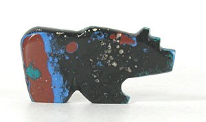 Native American Indian Bear Fetish of Rainbow Calsilica by Zuni Bernard Laiwakete - left side