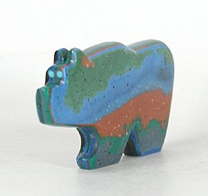 Authentic Zuni Bear Fetish carved from Rainbow Calsilica by Bernard Laiwakete - right side