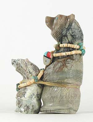 Authentic Native American Picasso Marble Double Bear Fetish carving by Zuni Farlan and Paulette Quam