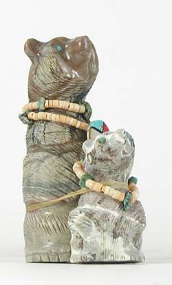 Authentic Native American Picasso Marble Double Bear Fetish carving by Zuni Farlan and Paulette Quam