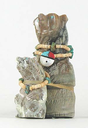 Authentic Native American Picasso Marble Double Bear Fetish carving by Zuni Farlan and Paulette Quam