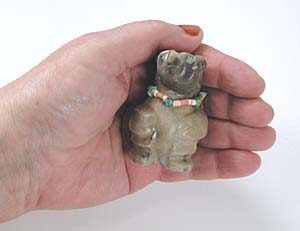 Authentic Native American Petoskey Stone Bear Fetish carving by Zuni Farlan and Paulette Quam