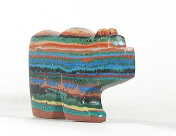 Authentic Native American Bear Fetish of Rainbow Calsilica by Zuni Bernard Laiwakete