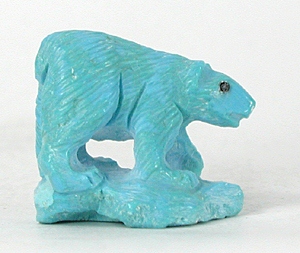 Authentic Native American turquoise Bear Fetish carving by Zuni Derrick Kaamasee