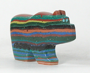 Authentic Native American Bear Fetish of Rainbow Calsilica by Zuni Bernard Laiwakete