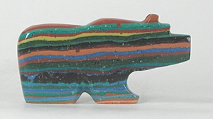 Authentic Native American Bear Fetish of Rainbow Calsilica by Zuni Bernard Laiwakete