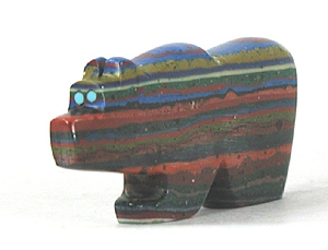 Authentic Native American Bear Fetish of Rainbow Calsilica by Zuni Bernard Laiwakete
