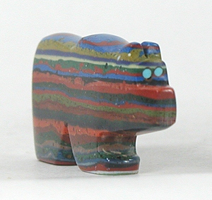 Authentic Native American Bear Fetish of Rainbow Calsilica by Zuni Bernard Laiwakete