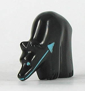 Authentic Native American Zuni Bear Fetish carving of jet by Elroy Gasper