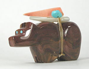 Authentic Native American Bear Fetish Carving of jasper and Turquoise by Zuni artisan Bernard Laiwakete
