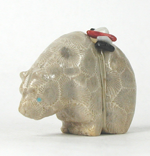 Authentic Native American Petosky Stone Bear Fetish carving by Zuni Farlan and Paulette Quam