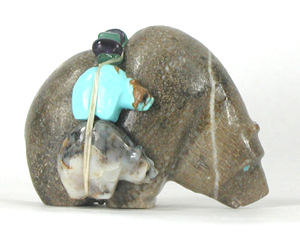 Authentic Native American Charlevoix Stone Triple Bear Fetish carving by Zuni Farlan and Paulette Quam