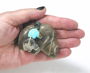 Authentic Native American Charlevoix Stone Triple Bear Fetish carving by Zuni Farlan and Paulette Quam