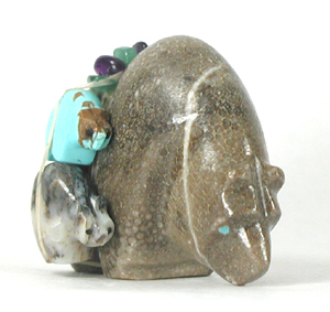 Authentic Native American Charlevoix Stone Triple Bear Fetish carving by Zuni Farlan and Paulette Quam