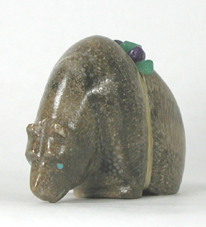 Authentic Native American Charlevoix Stone Triple Bear Fetish carving by Zuni Farlan and Paulette Quam