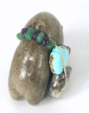 Authentic Native American Charlevoix Stone Triple Bear Fetish carving by Zuni Farlan and Paulette Quam