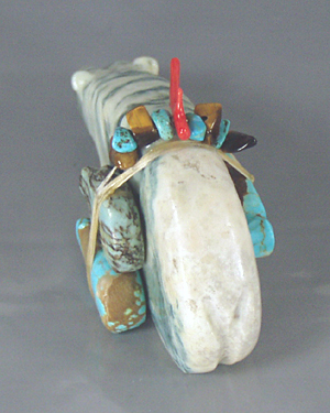 Authentic Native American serpentine triple Bear Fetish carving by Zuni artisans Farlan and Paulette Quam