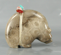 Authentic Native American Petosky Stone Bear Fetish carving by Zuni Farlan and Paulette Quam