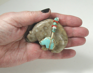 Authentic Native American Petosky Stone Bear Fetish carving by Zuni Farlan and Paulette Quam