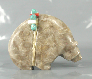 Authentic Native American Petosky Stone Bear Fetish carving by Zuni Farlan and Paulette Quam
