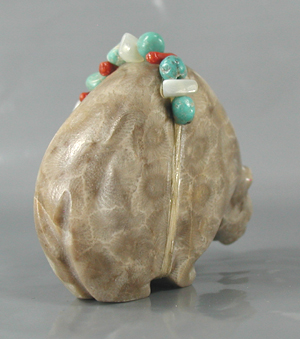 Authentic Native American Petosky Stone Bear Fetish carving by Zuni Farlan and Paulette Quam