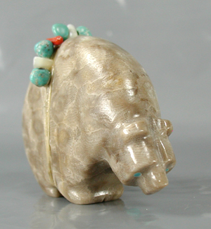 Authentic Native American Petosky Stone Bear Fetish carving by Zuni Farlan and Paulette Quam
