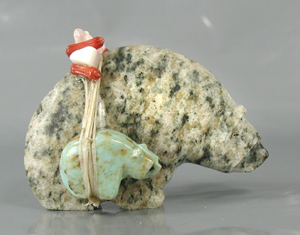 Authentic Native American Serpentine Double Bear Fetish carving by Zuni Farlan and Paulette Quam