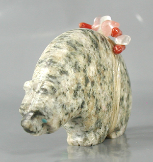 Authentic Native American Serpentine Double Bear Fetish carving by Zuni Farlan and Paulette Quam
