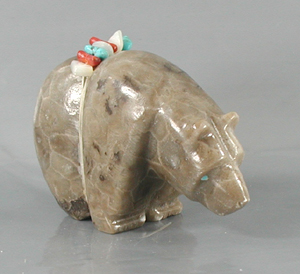 Authentic Native American Petosky Stone Bear Fetish carving by Zuni Farlan and Paulette Quam