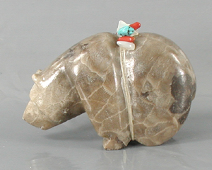 Authentic Native American Petosky Stone Bear Fetish carving by Zuni Farlan and Paulette Quam